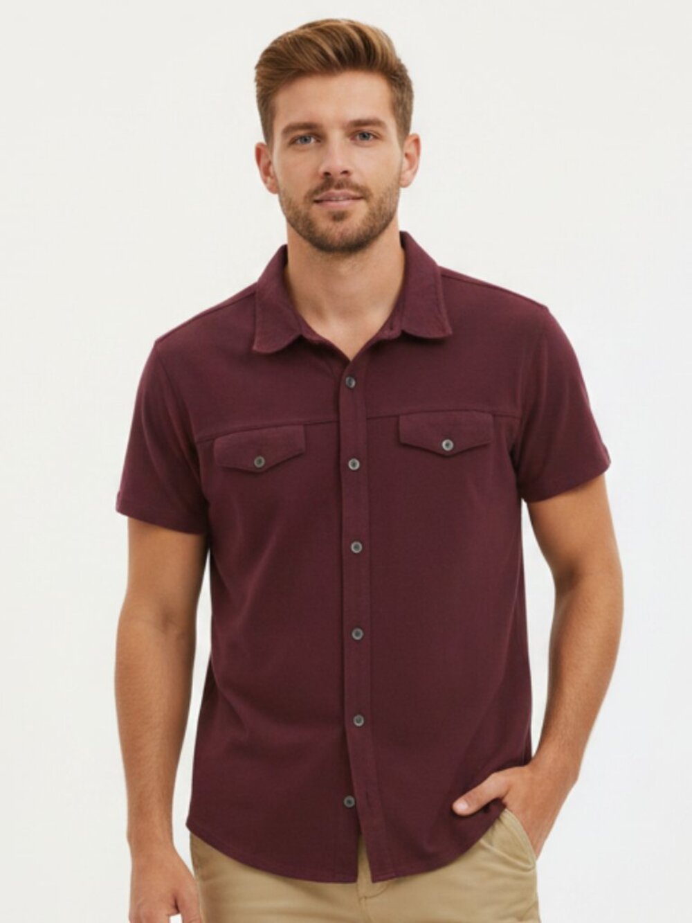 Weekend Favorite! Gap Burgundy Knit Collared Button-Down Shirt Men's Small